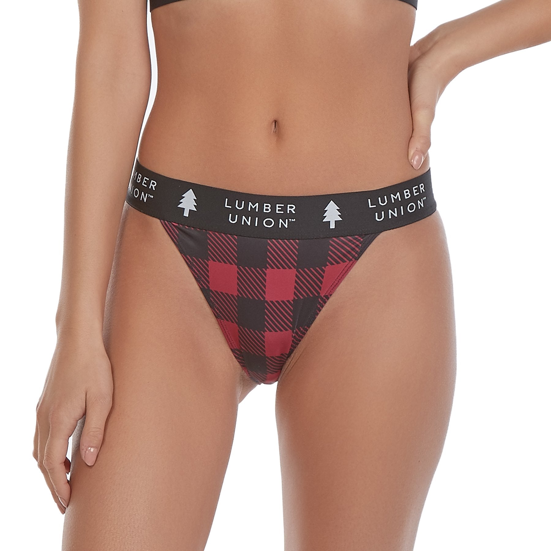 Jenni Women's No-Show Thong Panty Underwear, Buffalo Plaid Red